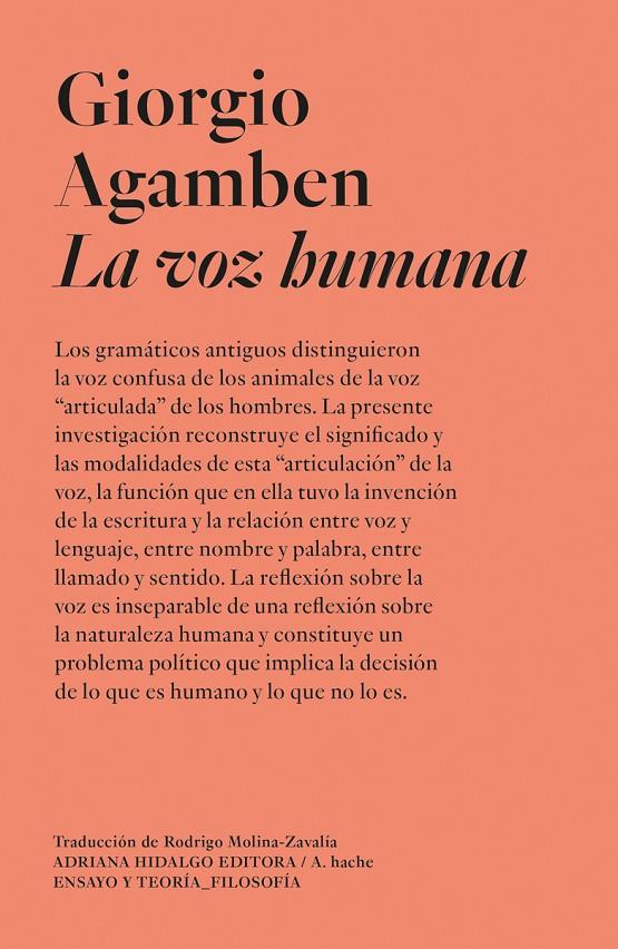 Voz humana, la | 9791399191141 | Agamben, Giorgio